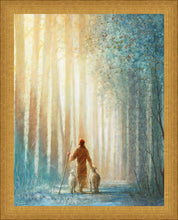 Load image into Gallery viewer, He Leadeth Me is a painting that depicts Jesus walking down a trail with one of His sheep - Yongsung Kim | Havenlight | Christian Artwork