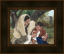 Load image into Gallery viewer, For A Small Moment is a painting that depicts Mary with young Jesus sitting in front of a tree - Liz Lemon Swindle | Havenlight | latter-day saint artwork