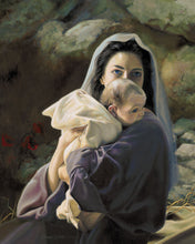Load image into Gallery viewer, Be It Unto Me is a painting that depicts Mary holding the baby Jesus in her arms - Liz Lemon Swindle | Havenlight | latter-day saint artwork