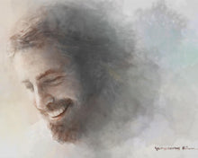Load image into Gallery viewer, Joy is a painting that depicts Jesus Christ smiling with immense happiness & joy - Yongsung Kim | Havenlight | Christian Artwork