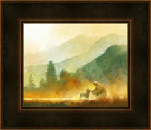 Load image into Gallery viewer, The Lost Sheep is a painting that depicts Jesus Christ saving a lost sheep in a field that has caught on fire - Yongsung Kim | Havenlight | Christian Artwork