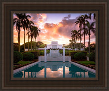 Load image into Gallery viewer, Laie Fountain Sunset Open Edition Canvas / 11 X 14 Brown Frame Art