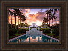 Load image into Gallery viewer, Laie Fountain Sunset Open Edition Canvas / 12 X 18 Brown Frame Art