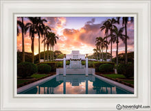 Load image into Gallery viewer, Laie Fountain Sunset Open Edition Canvas / 14 X 21 White Frame Art