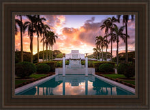 Load image into Gallery viewer, Laie Fountain Sunset Open Edition Canvas / 24 X 36 Brown Frame Art