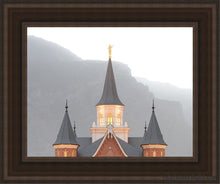 Load image into Gallery viewer, Provo City Center Morning Fog Open Edition Canvas / 11 X 14 Brown Frame Art
