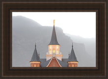 Load image into Gallery viewer, Provo City Center Morning Fog Open Edition Canvas / 14 X 21 Brown Frame Art