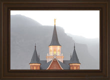 Load image into Gallery viewer, Provo City Center Morning Fog Open Edition Canvas / 20 X 30 Brown Frame Art