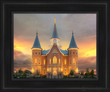 Load image into Gallery viewer, Provo City Center Temple Burning Sky Open Edition Canvas / 11 X 14 Black Frame Art