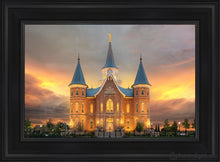 Load image into Gallery viewer, Provo City Center Temple Burning Sky Open Edition Canvas / 14 X 21 Black Frame Art