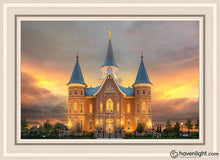 Load image into Gallery viewer, Provo City Center Temple Burning Sky Open Edition Canvas / 20 X 30 Gray Frame Art