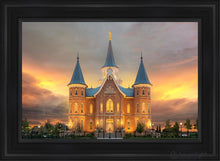 Load image into Gallery viewer, Provo City Center Temple Burning Sky Open Edition Canvas / 24 X 36 Black Frame Art