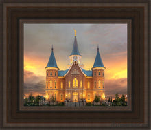 Load image into Gallery viewer, Provo City Center Temple Burning Sky Open Edition Canvas / 8 X 10 Brown Frame Art