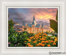 Load image into Gallery viewer, Provo City Center Temple Orange Flowers Open Edition Canvas / 11 X 14 White Frame Art