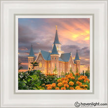 Load image into Gallery viewer, Provo City Center Temple Orange Flowers Open Edition Canvas / 12 X White Frame Art