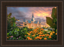 Load image into Gallery viewer, Provo City Center Temple Orange Flowers Open Edition Canvas / 14 X 21 Brown Frame Art
