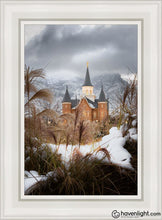 Load image into Gallery viewer, Provo City Center Winter Warmth Open Edition Canvas / 14 X 21 White Frame Art