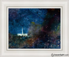 Load image into Gallery viewer, Provo Temple A Pillar Of Fire By Night Open Edition Canvas / 11 X 14 White Frame Art