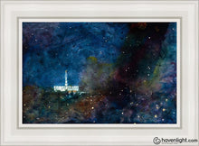 Load image into Gallery viewer, Provo Temple A Pillar Of Fire By Night Open Edition Canvas / 14 X 21 White Frame Art