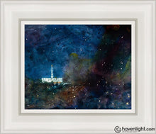Load image into Gallery viewer, Provo Temple A Pillar Of Fire By Night Open Edition Canvas / 8 X 10 White Frame Art