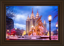 Load image into Gallery viewer, Salt Lake Christmas Temple Open Edition Canvas / 20 X 30 Brown Frame Art