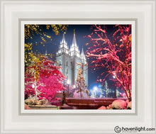 Load image into Gallery viewer, Salt Lake City Christmas Lights Open Edition Canvas / 8 X 10 White Frame Art