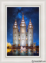Load image into Gallery viewer, Salt Lake Starry Night Nativity Open Edition Canvas / 14 X 21 White Frame Art