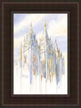 Load image into Gallery viewer, Salt Lake Temple Eternal Promises Open Edition Canvas / 12 X 18 Brown Frame Art