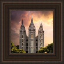 Load image into Gallery viewer, Salt Lake Temple Through The Clouds Open Edition Canvas / 12 X Brown Frame Art