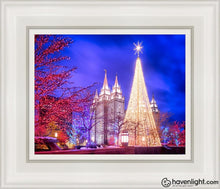 Load image into Gallery viewer, Temple Square Christmas Tree Open Edition Canvas / 8 X 10 White Frame Art