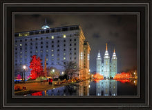 Load image into Gallery viewer, Temple Square Reflecting Pool Open Edition Canvas / 20 X 30 Black Frame Art