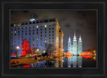 Load image into Gallery viewer, Temple Square Reflecting Pool Open Edition Canvas / 24 X 36 Black Frame Art
