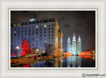 Load image into Gallery viewer, Temple Square Reflecting Pool Open Edition Canvas / 24 X 36 White Frame Art