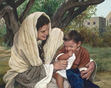 Load image into Gallery viewer, For A Small Moment is a painting that depicts Mary with young Jesus sitting in front of a tree - Liz Lemon Swindle | Havenlight | latter-day saint artwork

