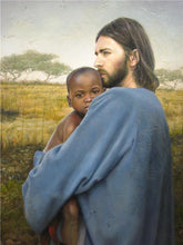 Load image into Gallery viewer, Worth Of A Soul is a painting that depicts Jesus Christ holding in His arms a young child from Africa - Liz Lemon Swindle | Havenlight | latter-day saint artwork

