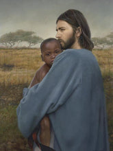 Load image into Gallery viewer, Worth Of A Soul is a painting that depicts Jesus Christ holding in His arms a young child from Africa - Liz Lemon Swindle | Havenlight | latter-day saint artwork
