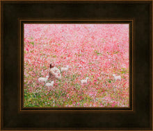 Load image into Gallery viewer, Shepherd's Rest is a painting that depicts Jesus Christ sitting with a lamb in a field of pink and red flowers - Yongsung Kim | Havenlight | Christian Artwork
