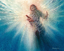 Load image into Gallery viewer, His Mighty Hand is a painting that depicts Jesus reaching down to save Peter from drowning - Yongsung Kim | Havenlight | Christian Artwork
