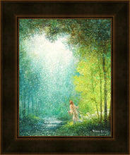 Load image into Gallery viewer, Lead Me is a painting that depicts Jesus Christ looking up towards a light above the forest trees - Yongsung Kim | Havenlight | Christian Artwork
