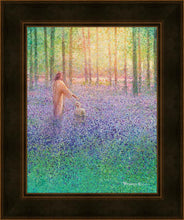Load image into Gallery viewer, Walk With Me is a painting that depicts Jesus Christ walking in a meadow of purple flowers with one of His lambs - Yongsung Kim | Havenlight | Christian Artwork
