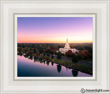 Load image into Gallery viewer, Idaho Falls - Snake River Reflection Aerial Open Edition Canvas / 8 X 10 White Frame Art
