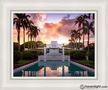 Load image into Gallery viewer, Laie Fountain Sunset Open Edition Canvas / 11 X 14 White Frame Art

