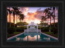 Load image into Gallery viewer, Laie Fountain Sunset Open Edition Canvas / 14 X 21 Black Frame Art
