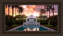 Load image into Gallery viewer, Laie Fountain Sunset Open Edition Canvas / 15 X 30 Brown Frame Art

