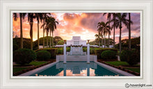 Load image into Gallery viewer, Laie Fountain Sunset Open Edition Canvas / 15 X 30 White Frame Art
