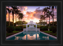 Load image into Gallery viewer, Laie Fountain Sunset Open Edition Canvas / 24 X 36 Black Frame Art
