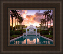 Load image into Gallery viewer, Laie Fountain Sunset Open Edition Canvas / 8 X 10 Brown Frame Art
