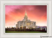 Load image into Gallery viewer, Payson Temple Glory In Stages Open Edition Canvas / 24 X 36 Gray Frame Art
