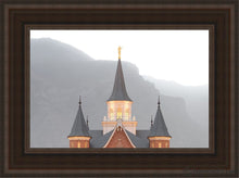 Load image into Gallery viewer, Provo City Center Morning Fog Open Edition Canvas / 12 X 18 Brown Frame Art

