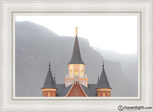 Load image into Gallery viewer, Provo City Center Morning Fog Open Edition Canvas / 24 X 36 Gray Frame Art
